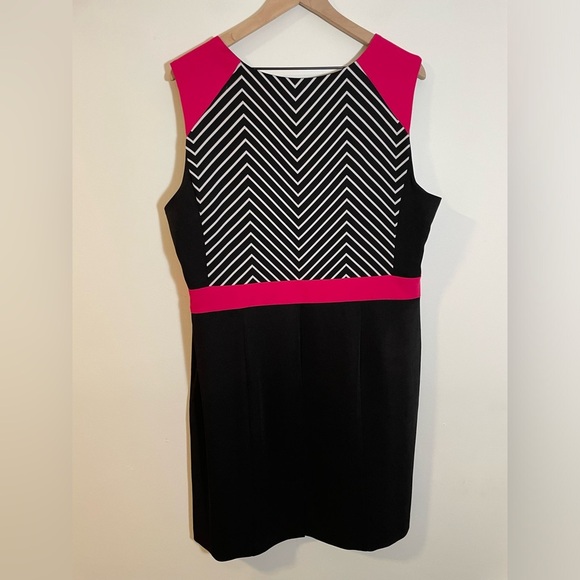 VOIR VOIR Pink Chevron Black & White Sheath Dress Professional Career Size 16 - Picture 6 of 12